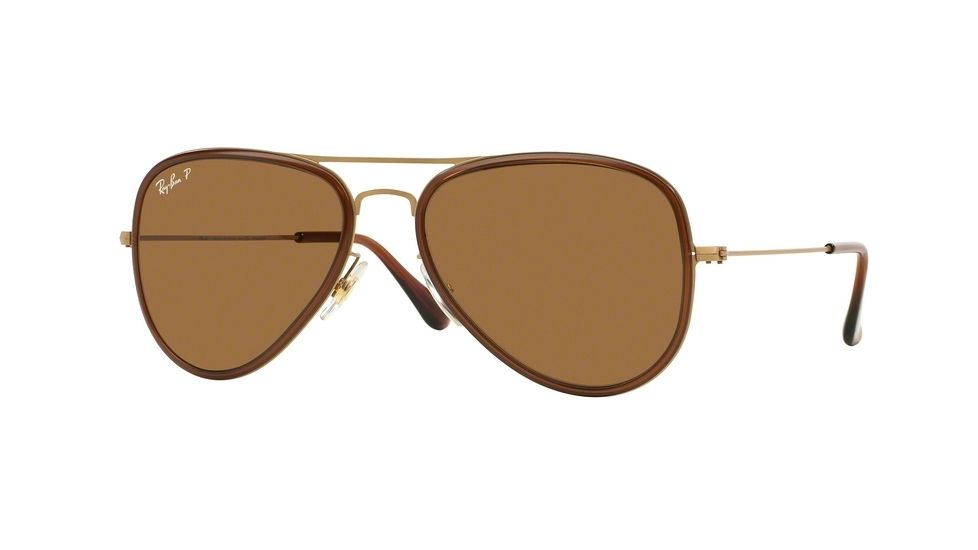 Ray-Ban AVIATOR FLAT METAL RB3513M Single Vision Prescription Sunglasses RB3513M-149-83-56 - Lens Diameter 56 mm, Frame Color Sand Gold/brown