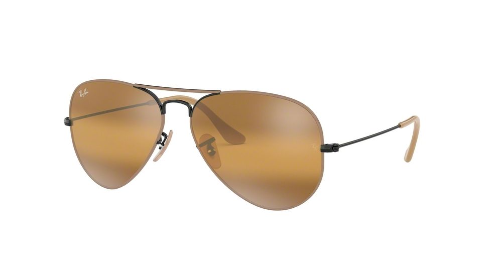 Ray-Ban Aviator Large Metal Prescription Sunglasses, 55mm, Light Brown/Black, RB3025-9153AG-55-SV