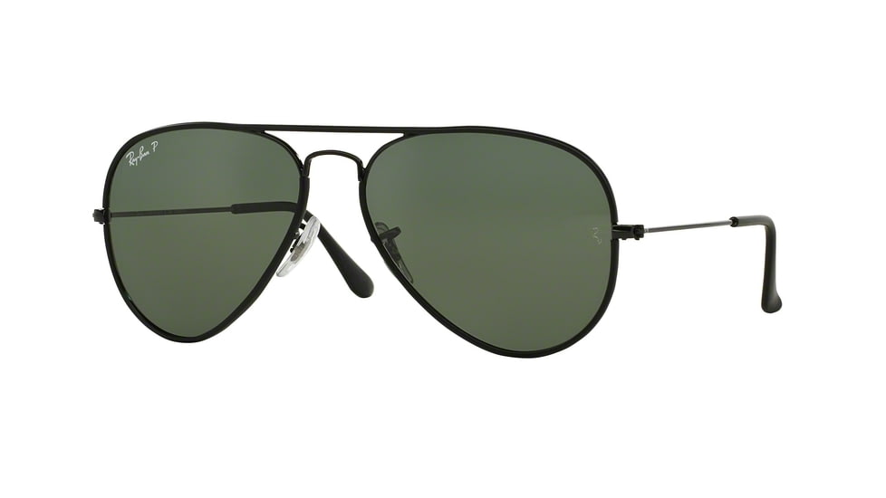 Ray-Ban Aviator RB3025JM Sunglasses 002/58-58 - Black Frame, Crystal Green Polarized Lenses