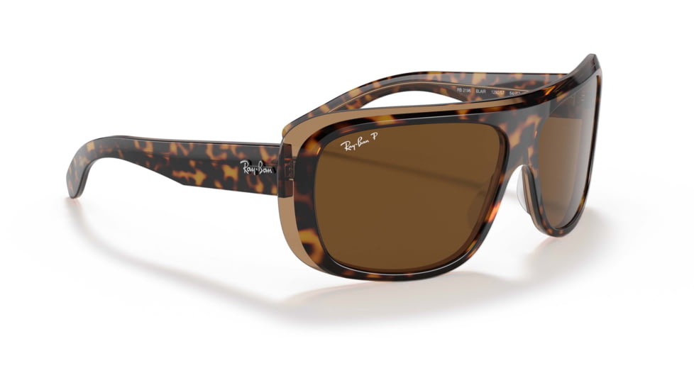 Ray-Ban Blair RB2196 Sunglasses, Polarized Brown Lenses, Havana On Transparent Brown, 61, RB2196-129257-61