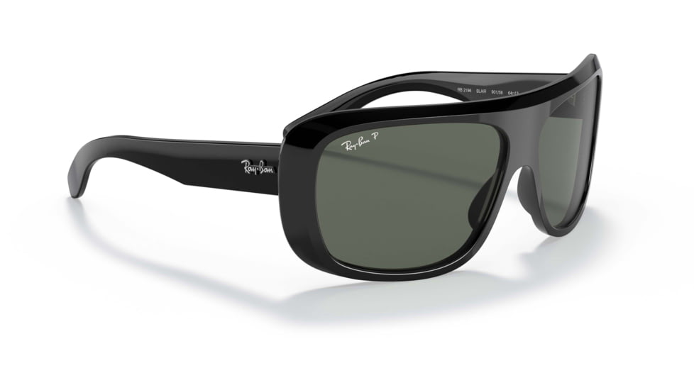Ray-Ban Blair RB2196 Sunglasses, Polarized Green Lenses, Black, 61, RB2196-901-58-61