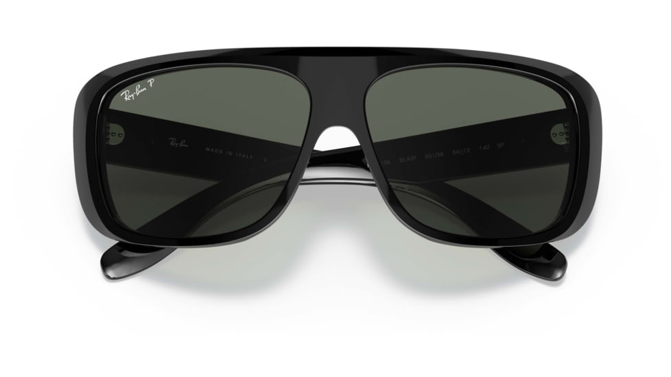Ray-Ban Blair RB2196 Sunglasses, Polarized Green Lenses, Black, 61, RB2196-901-58-61