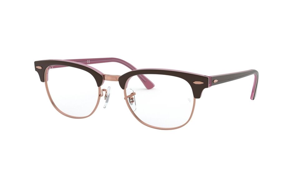 Ray-Ban Clubmaster Eyeglasses, 49mm, Top Brown On Opal Pink, RX5154-5886-49-PRO