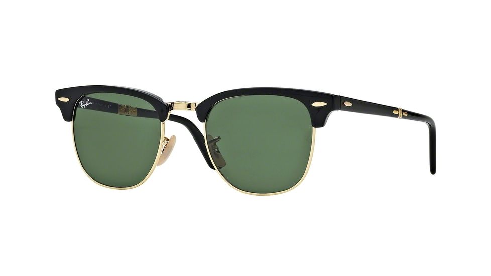 Ray-Ban CLUBMASTER FOLDING RB2176 Sunglasses 901-51 - Black Frame, Crystal Green Lenses