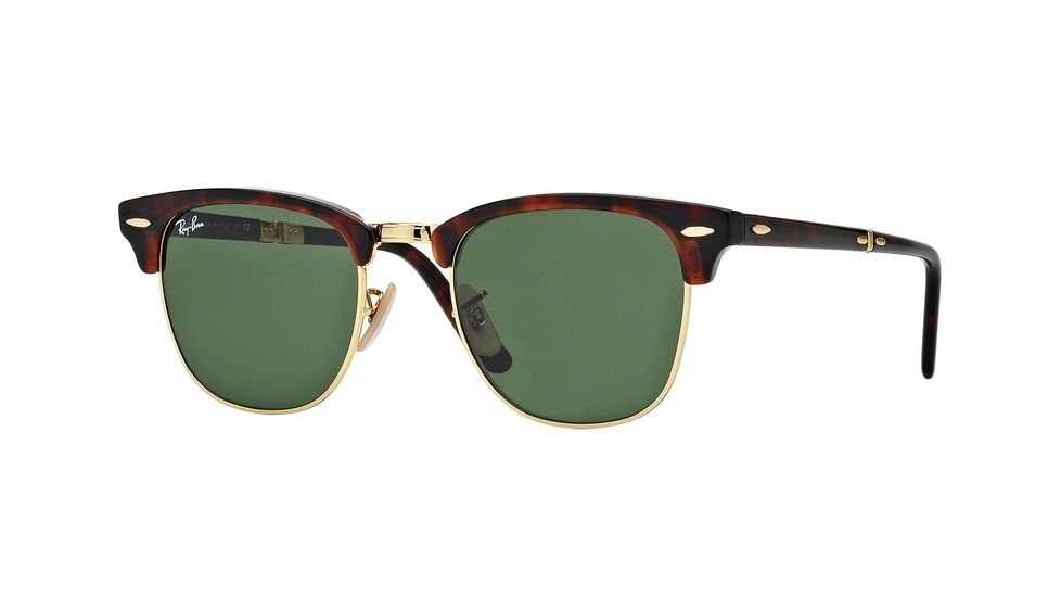 Ray-Ban CLUBMASTER FOLDING RB2176 Sunglasses 990-51 - Red Havana Frame, Crystal Green Lenses