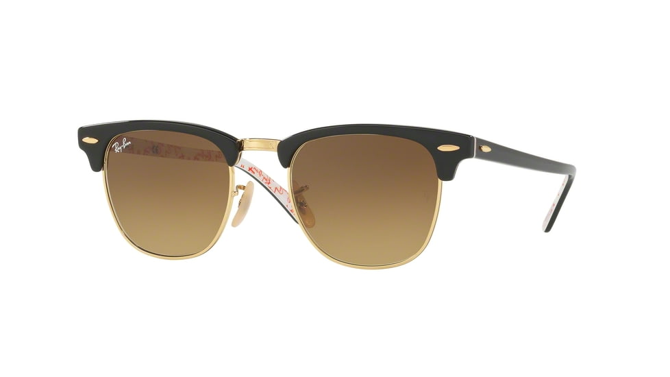 Ray-Ban Clubmaster Sunglasses RB3016 101785-51 - Top Black Red/rb Red White Frame, Brown Grad Dark Brown Lenses