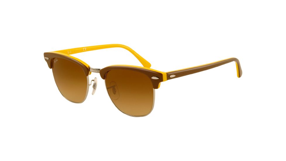 Ray-Ban Clubmaster Sunglasses RB3016 110485-4921 - Top Brown on Yellow Frame, Brown Gradient Lenses