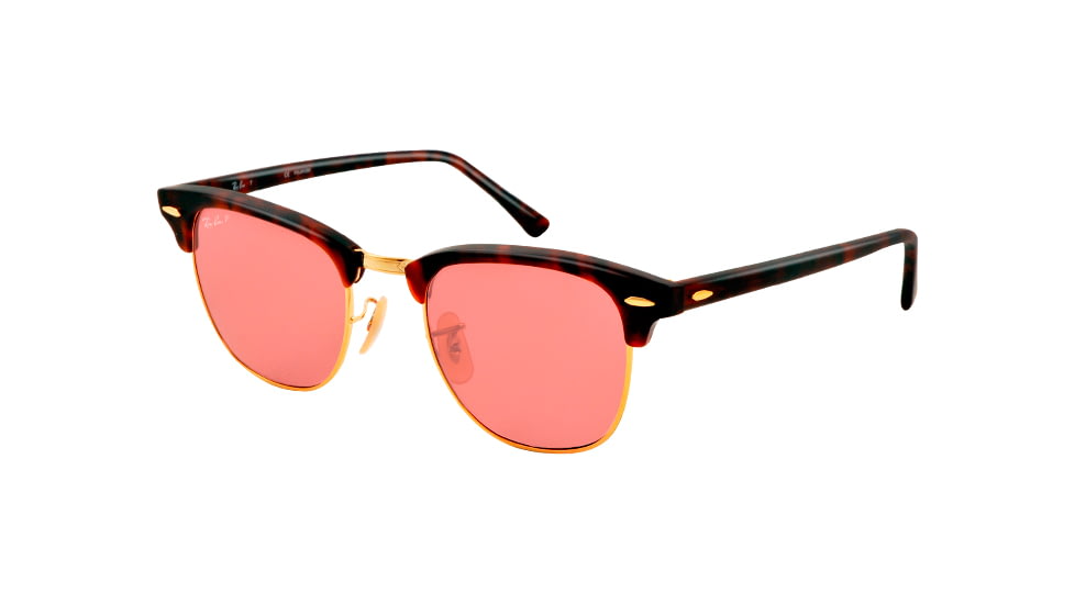 Ray-Ban Clubmaster Sunglasses RB3016 114515-49 - Matte Red Havana Frame, polar dark pink Lenses