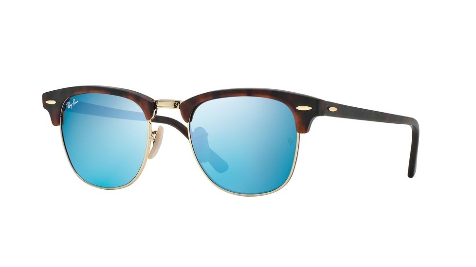 Ray-Ban Clubmaster Sunglasses RB3016 114517-51 - Sand Havana/gold Frame, Grey Mirror Blue Lenses