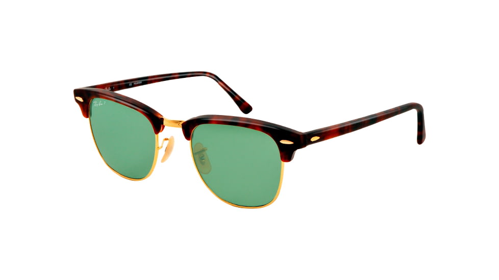 Ray-Ban Clubmaster Sunglasses RB3016 1145O5-49 - Matte Red Havana Frame, polar green Lenses
