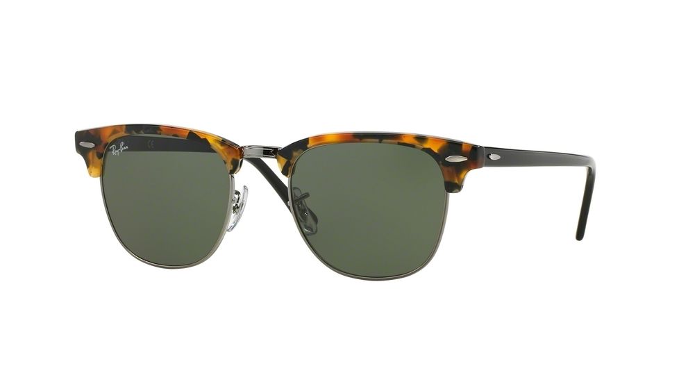 Ray-Ban Clubmaster Sunglasses RB3016 1157-49 - Spotted Black Havana Frame, Green Lenses