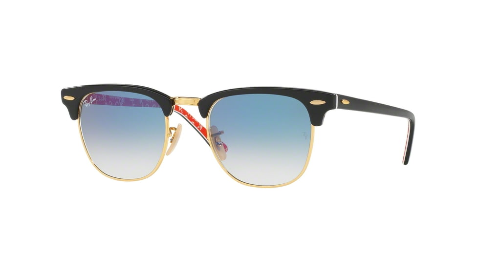 Ray-Ban Clubmaster Sunglasses RB3016 12053F-49 - Top Black/texture Red Frame, Gradient Blue Lenses