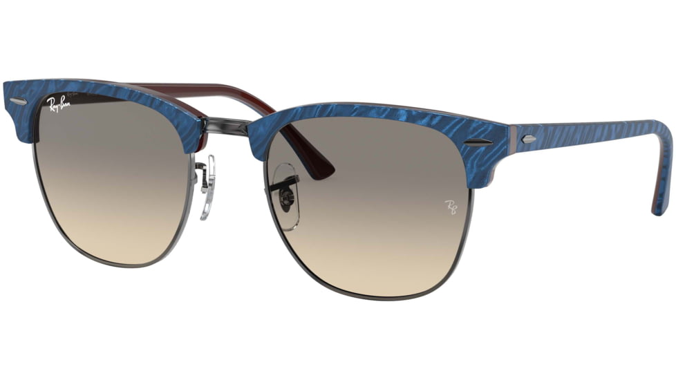 Ray-Ban Clubmaster RB3016 Sunglasses, Wrinkled Blue On Brown, 49, RB3016-131032-49