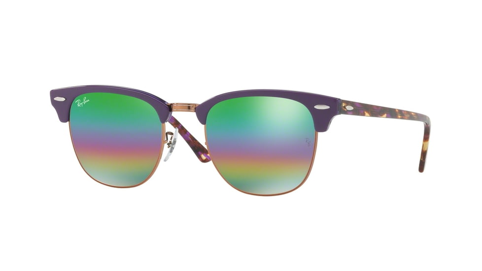 Ray-Ban Clubmaster Sunglasses RB3016 221C3E-49 - Metallic Medium Bronze Frame, Light Grey Mirror Rainbow 2 Lenses