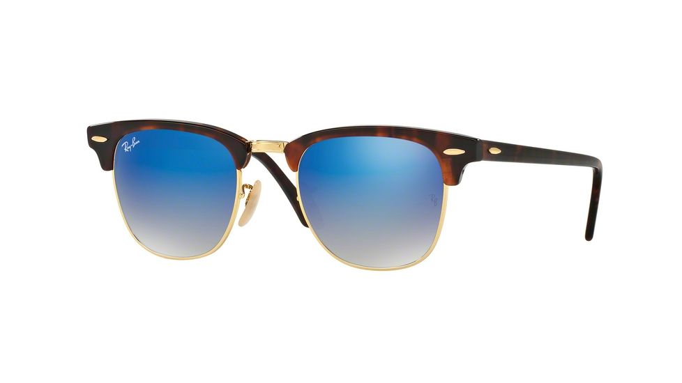 Ray-Ban Clubmaster Sunglasses RB3016 990/7Q-49 - Shiny Red Havana Frame, Blu Flash Gradient Lenses
