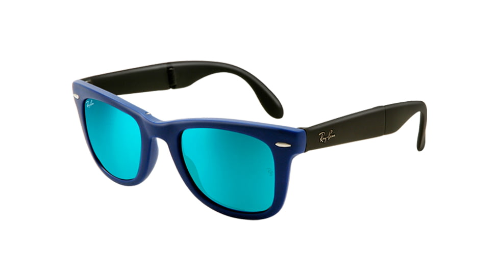 Ray-Ban Folding Wayfarer Sunglasses RB4105 602017-5420 - Matte Blue Frame, Crystal Green / Blue Mirror Lenses
