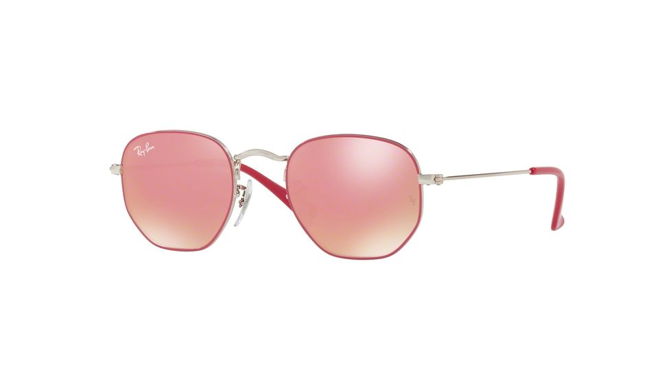 Ray-Ban JUNIOR HEXAGONAL RJ9541SN Prescription Sunglasses, 44mm, Silver Top Fuxia, RJ9541SN-263-E4-44-SV