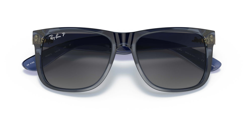 Ray-Ban Justin Sunglasses - Mens, Grey Gradient Polarized Lenses, Transparent Blue Frame, 51, RB4165-6596T3-51