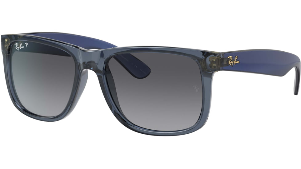 Ray-Ban Justin Sunglasses - Mens, Grey Gradient Polarized Lenses, Transparent Blue Frame, 51, RB4165-6596T3-51