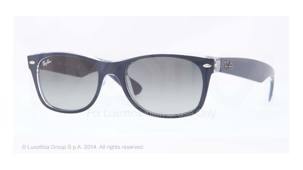 Ray-Ban New Wayfarer Bifocal Sunglasses RB2132 with Lined Bi-Focal Rx Prescription Lenses RB2132-605371-52 - Lens Diameter 52 mm, Frame Color Top Matte Blue On Trasparent