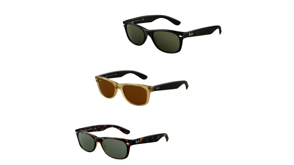 Ray-Ban New Wayfarer Sunglasses RB2132 6053M3-55 - Top Blue On Trasparent Frame, Gradient Grey Polar Lenses