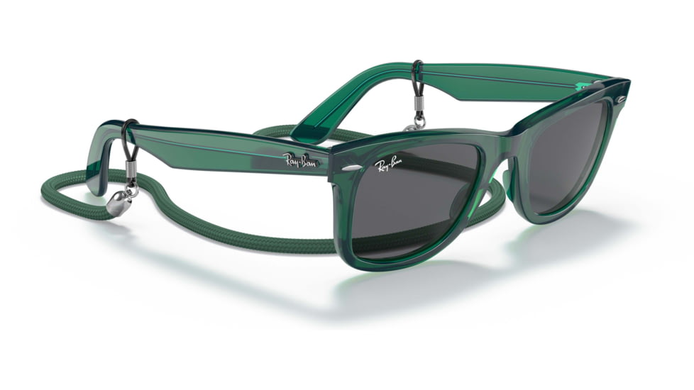 Ray-Ban Original Wayfarer RB2140 Sunglasses, Transparent Green, Dark Grey Lenses, 50, RB2140-6615B1-50