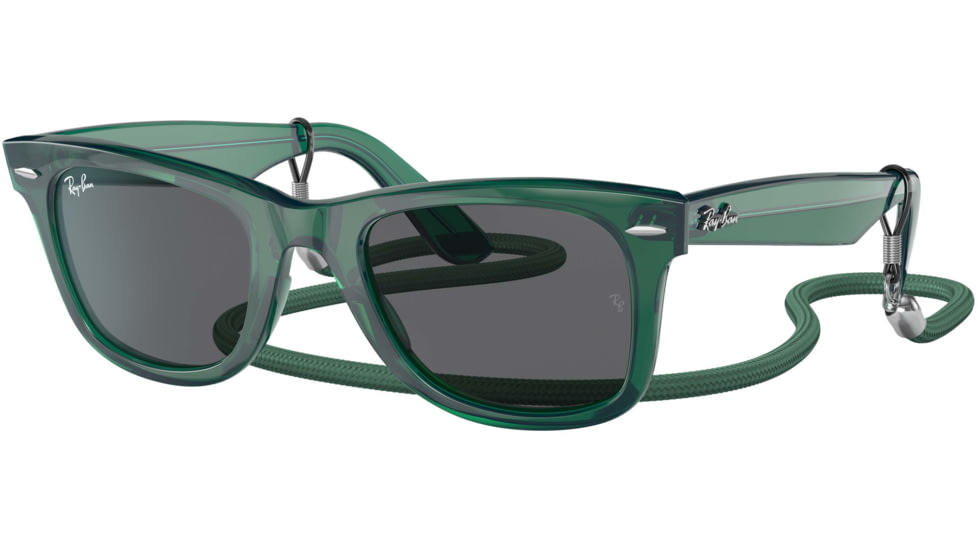 Ray-Ban Original Wayfarer RB2140 Sunglasses, Transparent Green, Dark Grey Lenses, 50, RB2140-6615B1-50