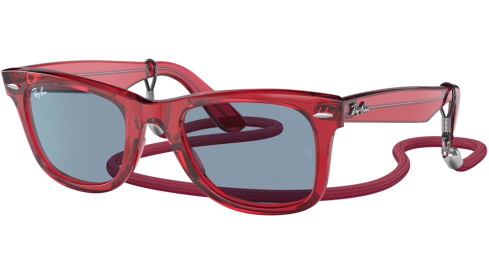 Ray-Ban Original Wayfarer RB2140 Sunglasses, Transparent Red, Blue Lenses, 50, RB2140-661456-50