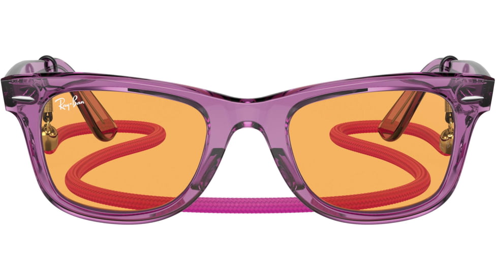 Ray-Ban Original Wayfarer RB2140 Sunglasses, Transparent Violet, Orange Lenses, 50, RB2140-661313-50