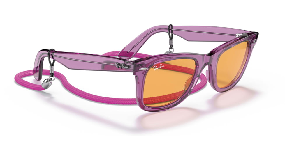 Ray-Ban Original Wayfarer RB2140 Sunglasses, Transparent Violet, Orange Lenses, 50, RB2140-661313-50