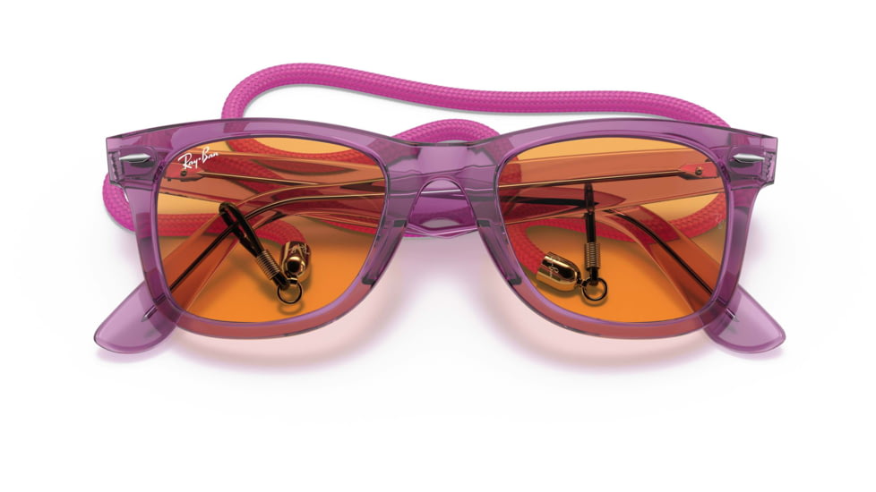 Ray-Ban Original Wayfarer RB2140 Sunglasses, Transparent Violet, Orange Lenses, 50, RB2140-661313-50