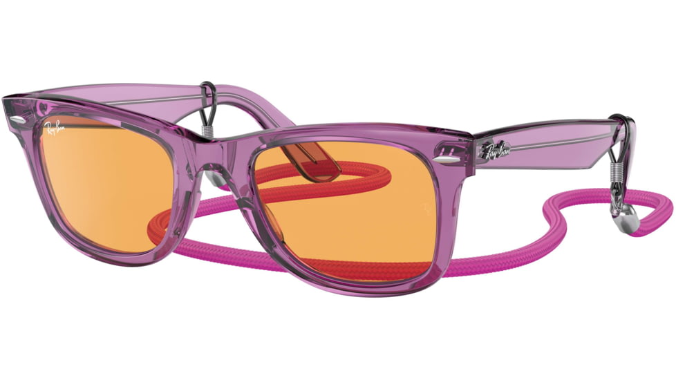 Ray-Ban Original Wayfarer RB2140 Sunglasses, Transparent Violet, Orange Lenses, 50, RB2140-661313-50
