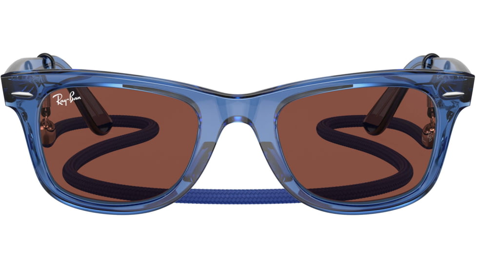 Ray-Ban Original Wayfarer RB2140F Sunglasses, Transparent Blue, Red Lenses, 52, RB2140F-6587C5-52