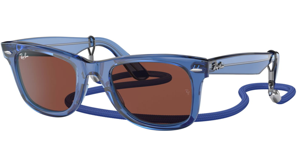 Ray-Ban Original Wayfarer RB2140F Sunglasses, Transparent Blue, Red Lenses, 52, RB2140F-6587C5-52