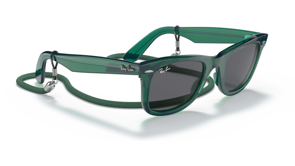 Ray-Ban Original Wayfarer RB2140F Sunglasses, Transparent Green, Dark Grey Lenses, 52, RB2140F-6615B1-52
