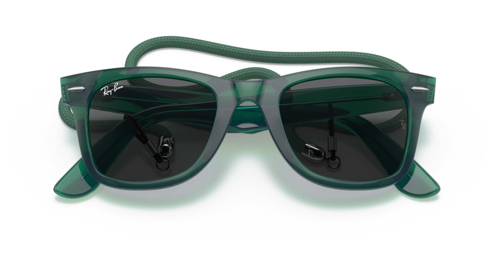 Ray-Ban Original Wayfarer RB2140F Sunglasses, Transparent Green, Dark Grey Lenses, 52, RB2140F-6615B1-52