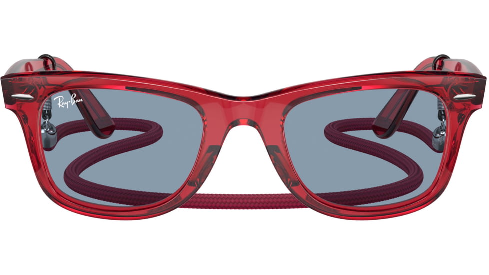 Ray-Ban Original Wayfarer RB2140F Sunglasses, Transparent Red, Blue Lenses, 52, RB2140F-661456-52