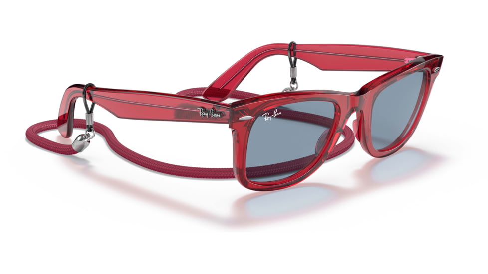 Ray-Ban Original Wayfarer RB2140F Sunglasses, Transparent Red, Blue Lenses, 52, RB2140F-661456-52