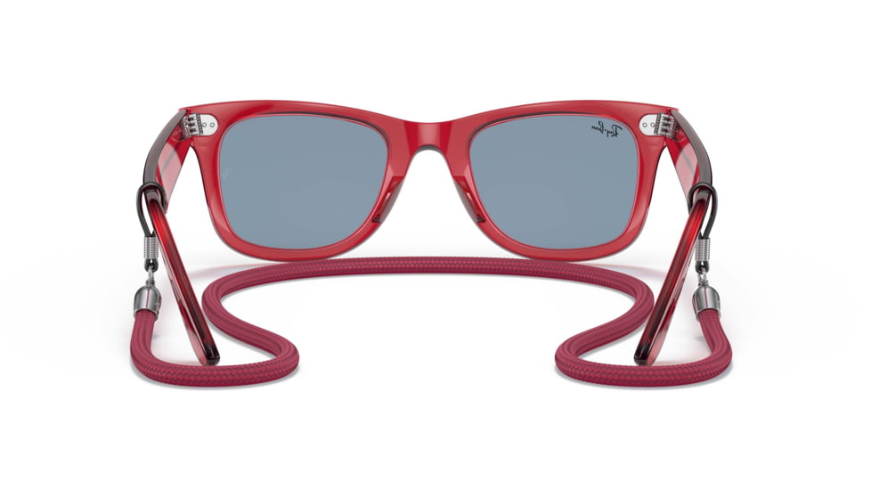 Ray-Ban Original Wayfarer RB2140F Sunglasses, Transparent Red, Blue Lenses, 52, RB2140F-661456-52