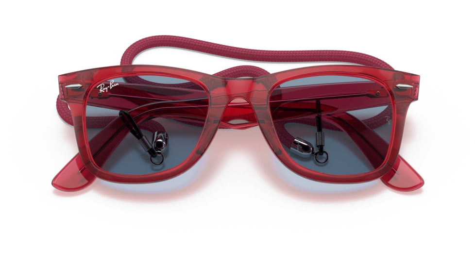 Ray-Ban Original Wayfarer RB2140F Sunglasses, Transparent Red, Blue Lenses, 52, RB2140F-661456-52