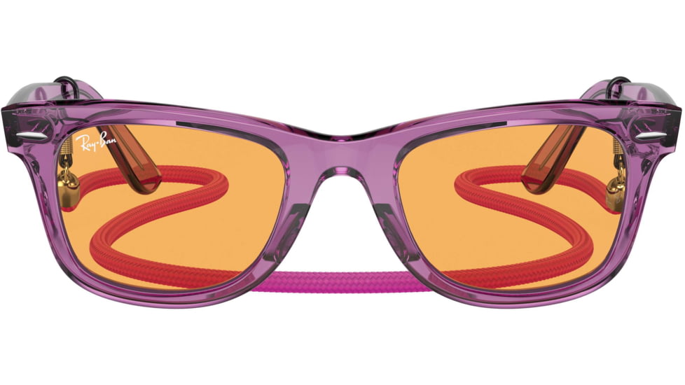Ray-Ban Original Wayfarer RB2140F Sunglasses, Transparent Violet, Orange Lenses, 52, RB2140F-661313-52