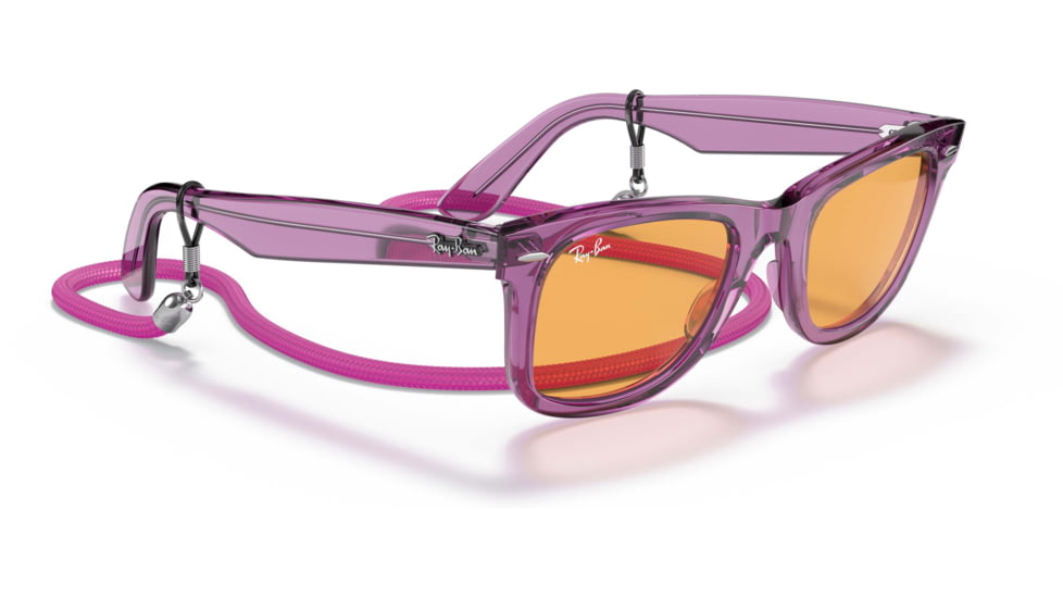 Ray-Ban Original Wayfarer RB2140F Sunglasses, Transparent Violet, Orange Lenses, 52, RB2140F-661313-52