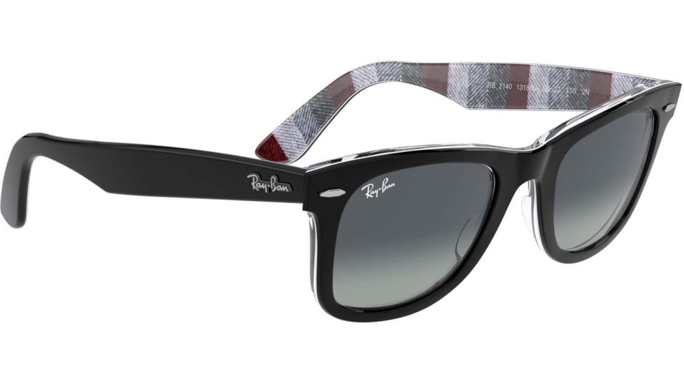 Ray-Ban Original Wayfarer RB2140 Sunglasses, Black On Chevron Grey/Burgundy, 50, RB2140-13183A-50