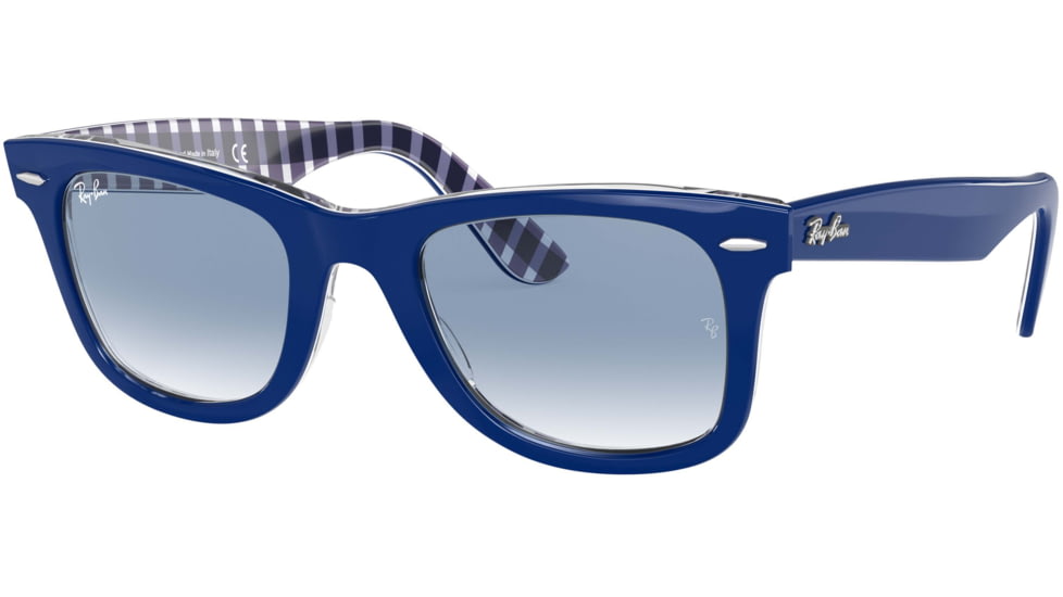Ray-Ban Original Wayfarer RB2140 Sunglasses, Blue On Vichy Blue/White, 50, RB2140-13193F-50
