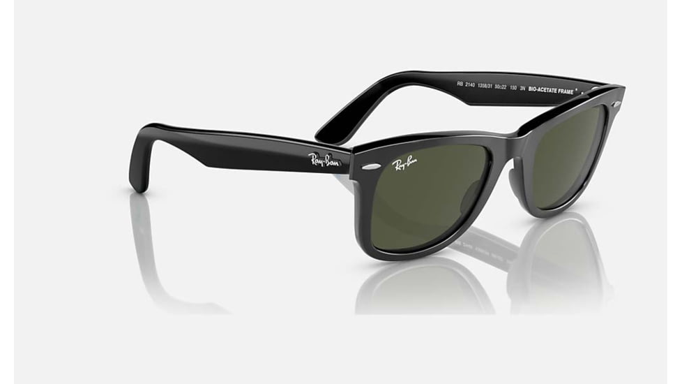 Ray-Ban Original Wayfarer Sunglasses, Black Frame, Green Lens, Bio-Acetate, 50, RB2140-135831-50
