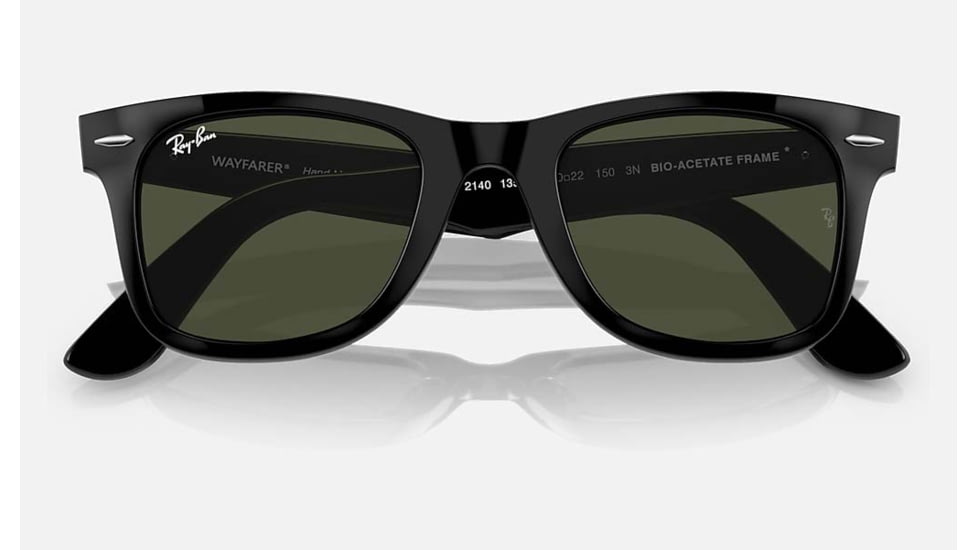 Ray-Ban Original Wayfarer Sunglasses, Black Frame, Green Lens, Bio-Acetate, 50, RB2140-135831-50