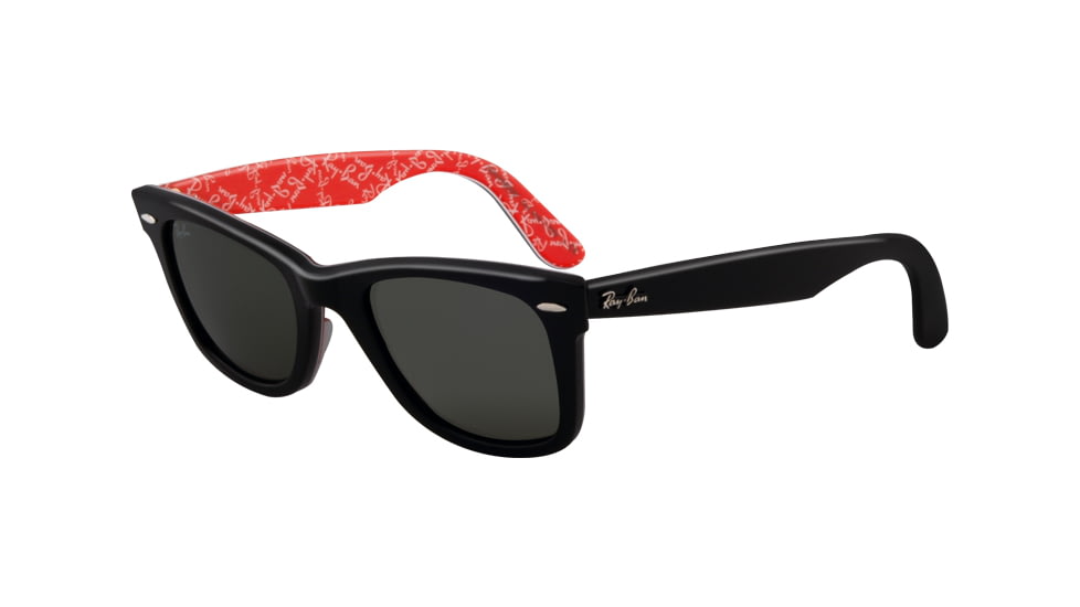 Ray-Ban RB2140 Original Wayfarer SV Prescription Sunglasses - Black On Text. Red Gl W Frame, 50mm Lenses, 1016-5022