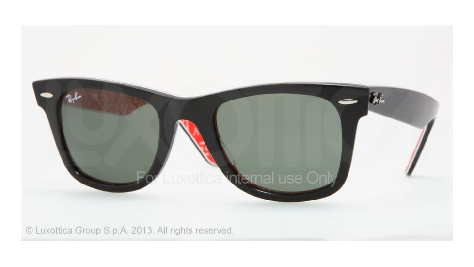Ray-Ban Original Wayfarer Prescription Sunglasses RB2140 RB2140-1016-4722 - Frame Color: Black On Text. Red Gl White, Lens Diameter: 47 mm
