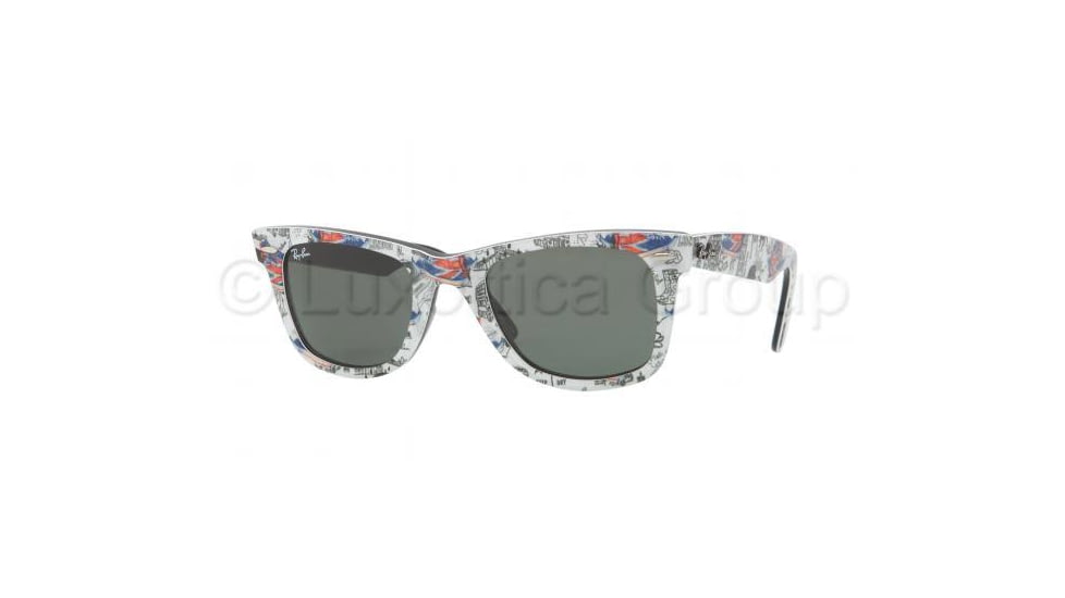 Ray-Ban Original Wayfarer Sunglasses RB2140 1115-5022 - Top Texture on London Frame, Green Lenses