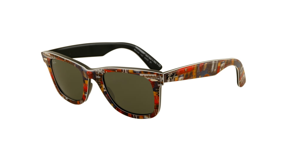 Ray-Ban Original Wayfarer Sunglasses RB2140 1121-5022 - Top Texture Music on Black Frame, Green Lenses